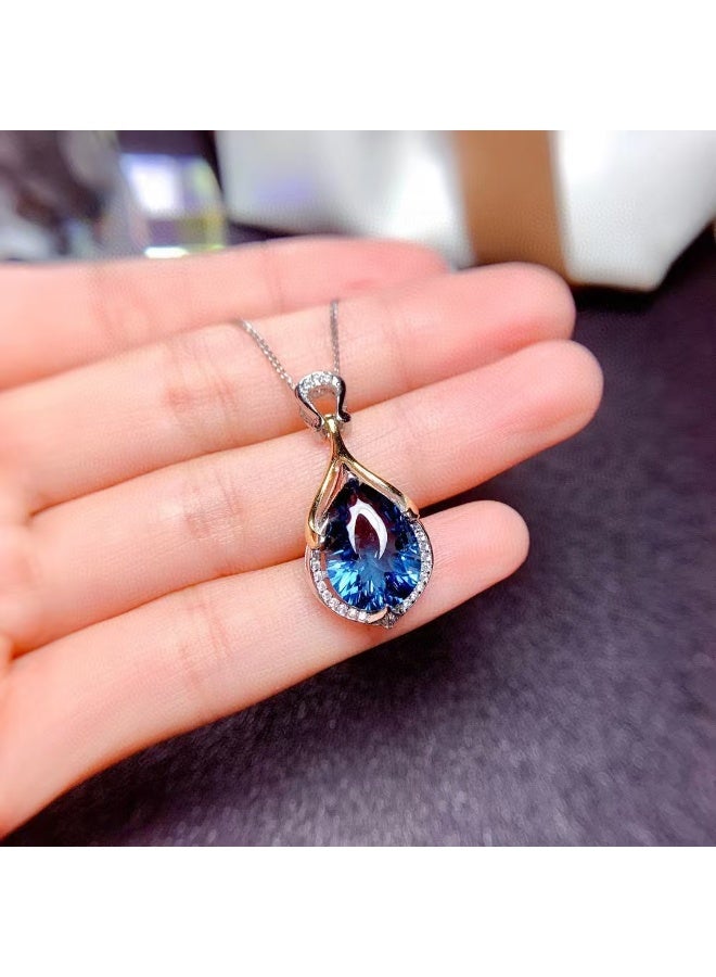 Akali Luxury Blue Water Drop Crystal Pendant Necklace for Women Elegant Teardrop Jewelry Silver Color Chain Fashion Wedding Party Jewelry Gift for Women - Image 2