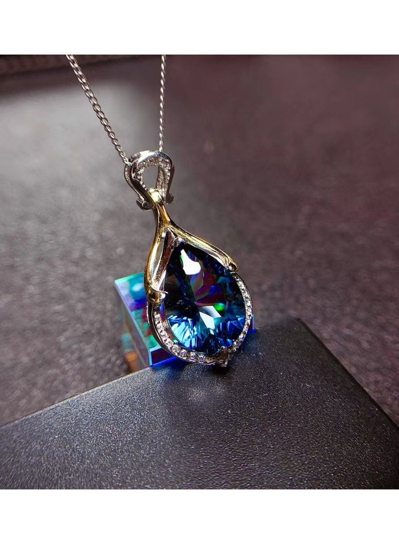 Akali Luxury Blue Water Drop Crystal Pendant Necklace for Women Elegant Teardrop Jewelry Silver Color Chain Fashion Wedding Party Jewelry Gift for Women - Image 4