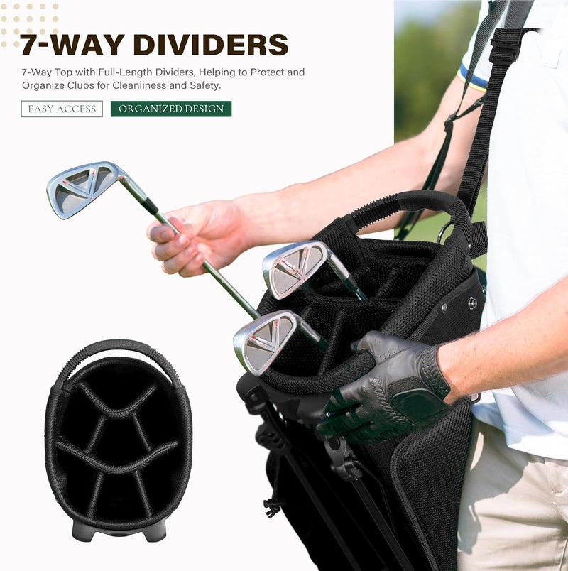 uniHimal Golf Stand Bag with 7 Way Top Dividers, Lightweight Golf Bags for Men Women with Multiple Pockets, Dual Straps - Image 2