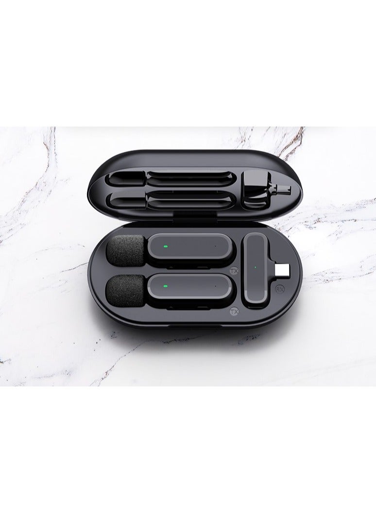 iPhone Interface One Drag Two Wireless Lavalier Microphone Charging Compartment Mobile Phone Live Broadcast Radio Noise Reduction Microphone - Image 2