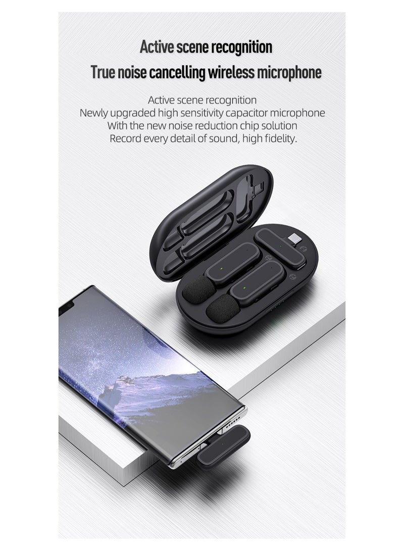 iPhone Interface One Drag Two Wireless Lavalier Microphone Charging Compartment Mobile Phone Live Broadcast Radio Noise Reduction Microphone - Image 3
