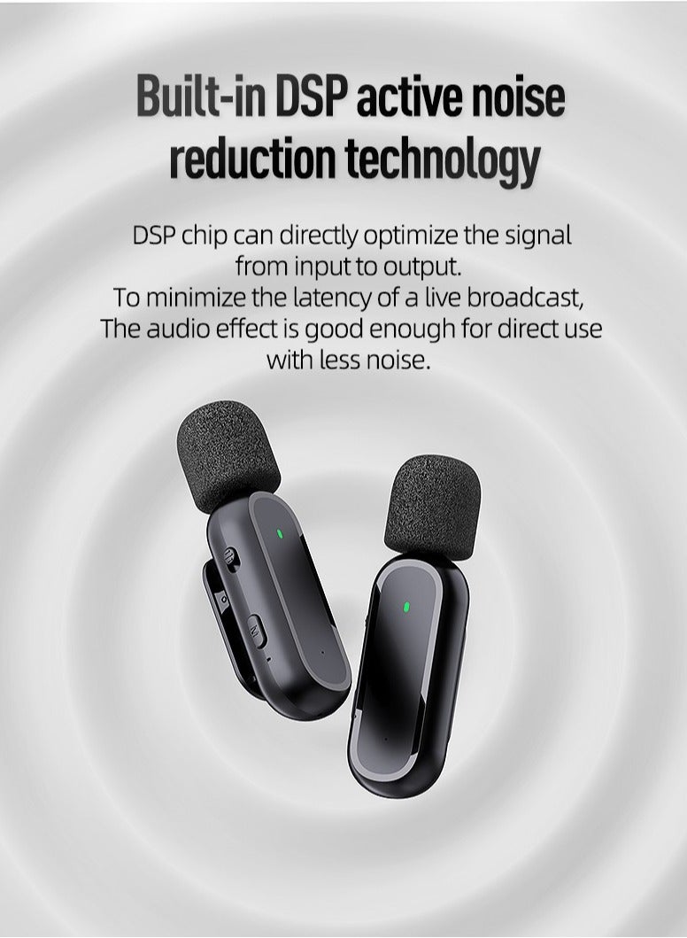 iPhone Interface One Drag Two Wireless Lavalier Microphone Charging Compartment Mobile Phone Live Broadcast Radio Noise Reduction Microphone - Image 5
