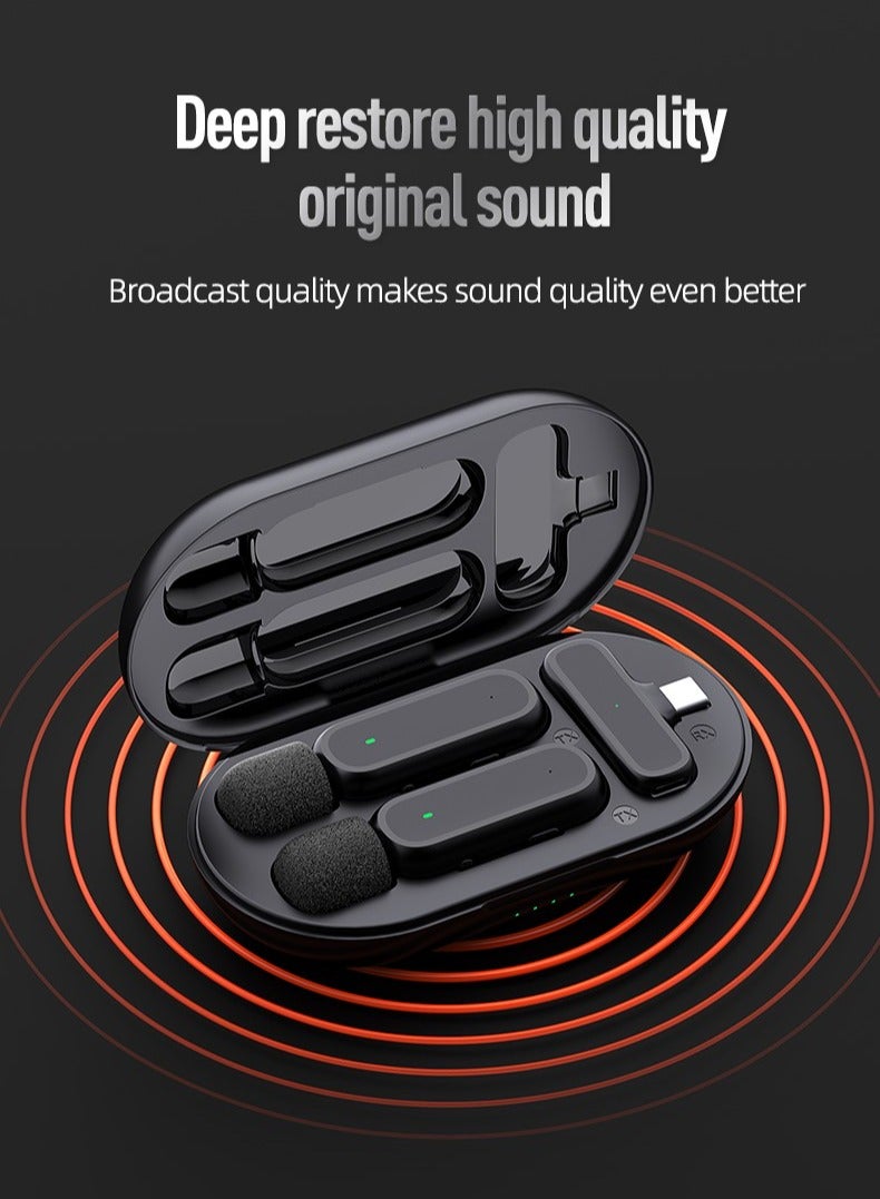 iPhone Interface One Drag Two Wireless Lavalier Microphone Charging Compartment Mobile Phone Live Broadcast Radio Noise Reduction Microphone - Image 4