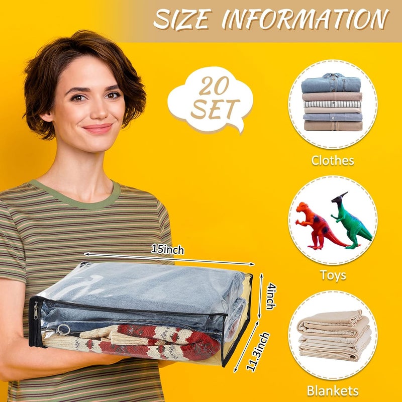 Riakrum 20 Pieces Clear Vinyl Zippered Storage Bags 15 x 11 x 4 Inch Sweater Storage Bags Plastic Bed Sheet Organizer for Blanket Closet Clothing Linen Sweater Clothes Pillow - Image 2