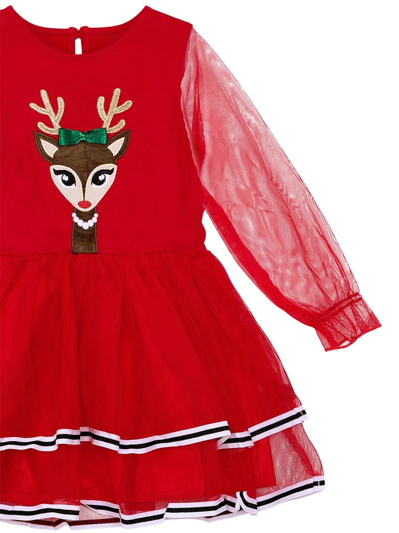 Denokids Tulle Deer Girl Red Tutu Xmas Dress