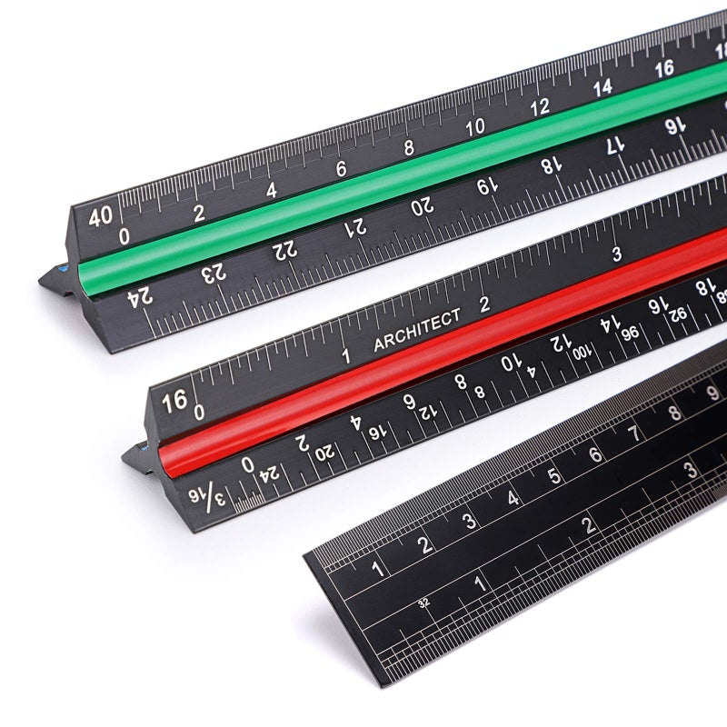 OwnMy 3 Pack 12 Inch Solid Aluminum Triangular Architect Scale Ruler Set, 3-Colors-Groove Architectural and Engineer Scale Metal Ruler Set, Clear Scales Drafting Rulers for Engineer Blueprint Project - Image 1
