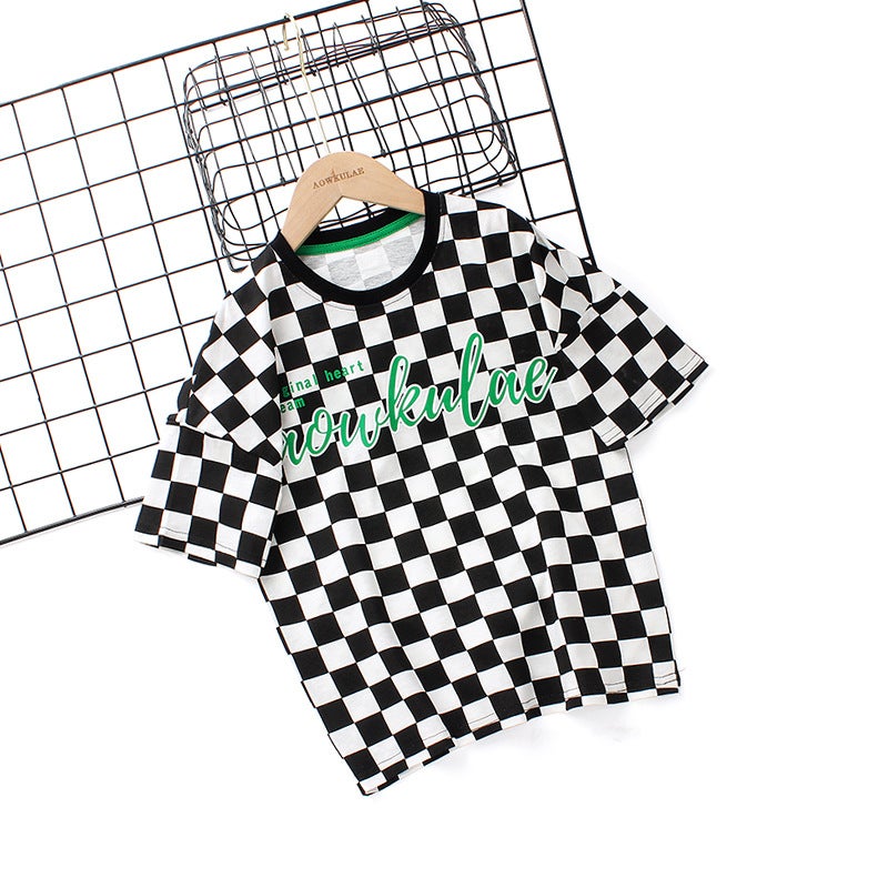 Boys Summer Korean New Children'S Wear Crew Neck Short Sleeve Girls Chessboard Top Children'S Half Sleeve T-Shirt - Image 1
