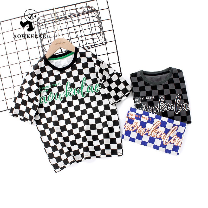 Boys Summer Korean New Children'S Wear Crew Neck Short Sleeve Girls Chessboard Top Children'S Half Sleeve T-Shirt - Image 2