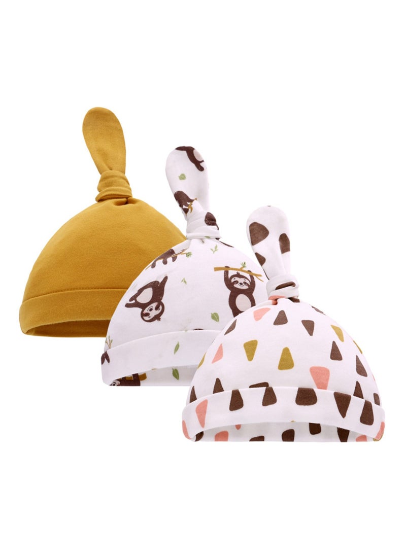 Loquat - Suitable For 0-6 Month Baby Soft Breathable Tire Cap 3 Pieces - Image 1