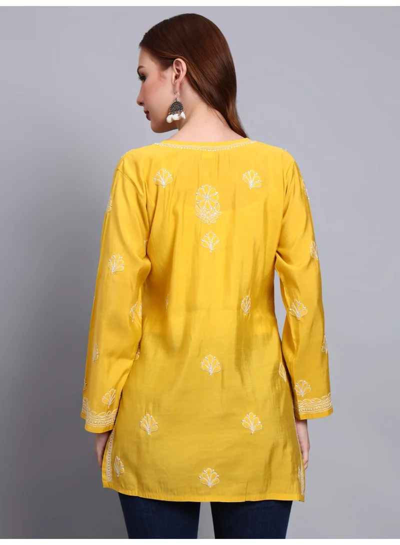 الايا مطرز يدويًا Chikankari Chanderi Kurti-AL4090