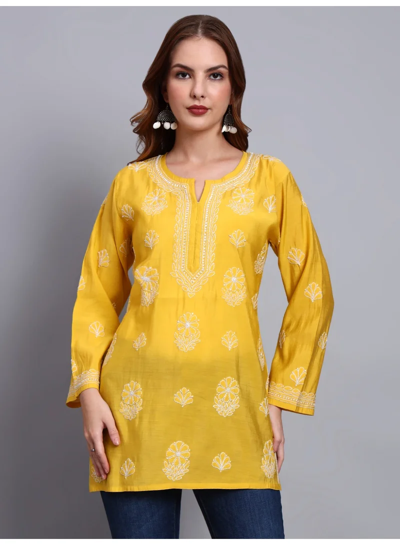 الايا مطرز يدويًا Chikankari Chanderi Kurti-AL4090