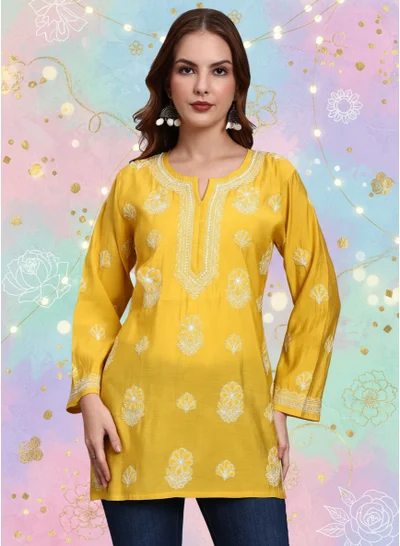 Alaya Hand Embroidered Chikankari Chanderi Kurti-AL4090