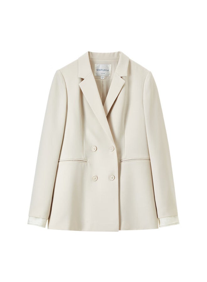 Sentubila Women's Commuter Casual Blazer For New Spring, Light Luxury Lapel Double-breasted Straight Suit Jacket, Cloud White, L - Image 2