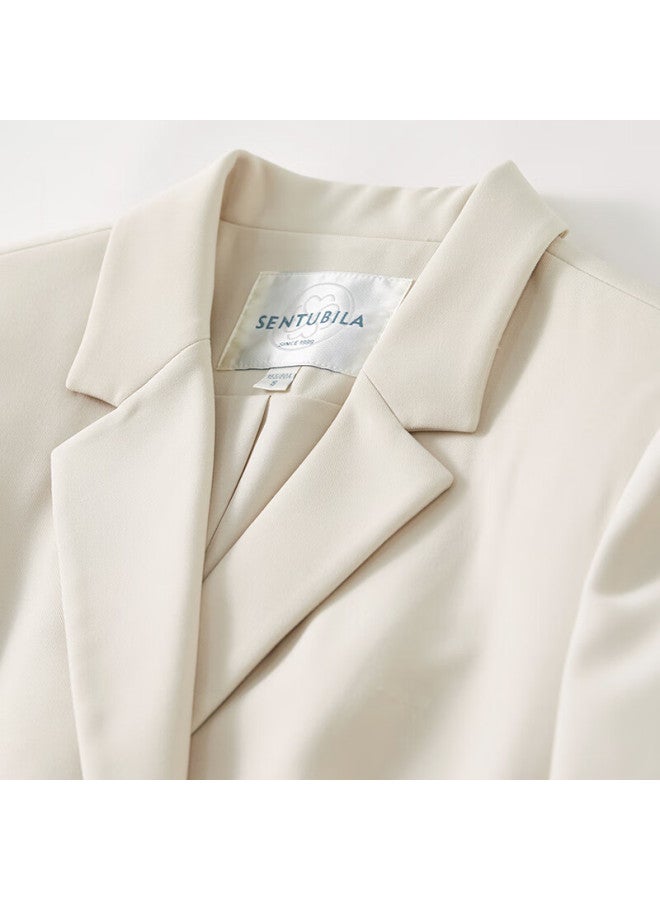 Sentubila Women's Commuter Casual Blazer For New Spring, Light Luxury Lapel Double-breasted Straight Suit Jacket, Cloud White, L - Image 3