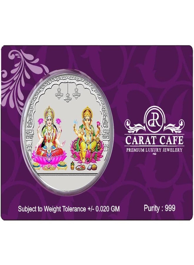 PRD CARATCAFE Colour Pure Silver Coin 999 Purity Coin 10 Grams Lakshmi Ganesh For Pooja 32 MM Size - Image 2