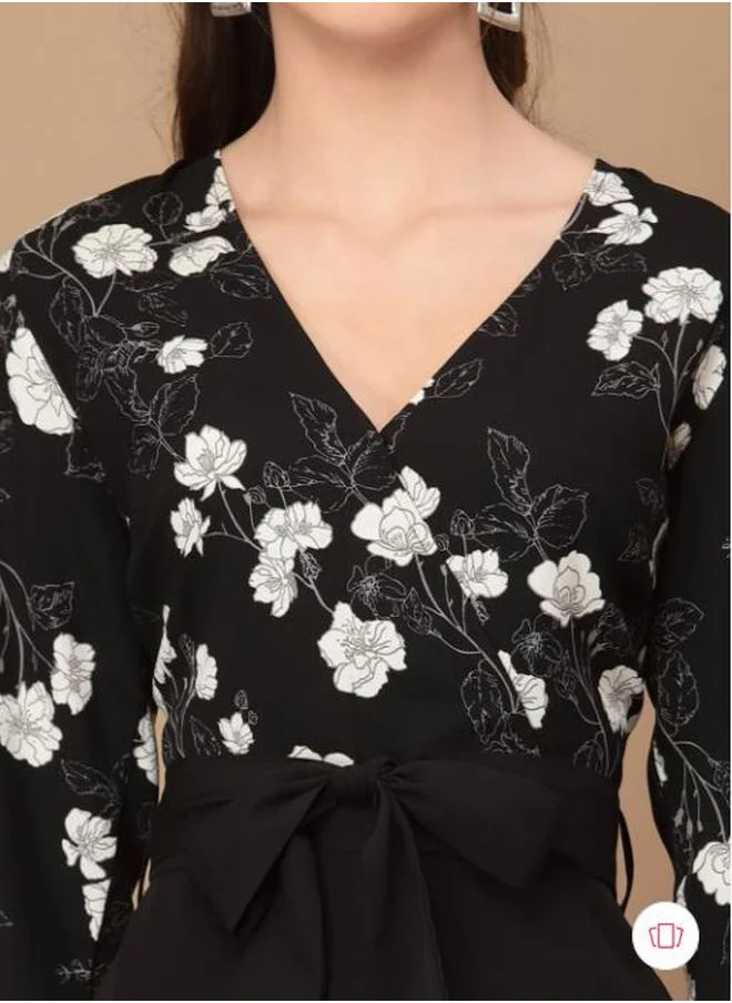 ستايلي Floral Print Wide Leg Jumpsuit with Tie-Belt by Styli