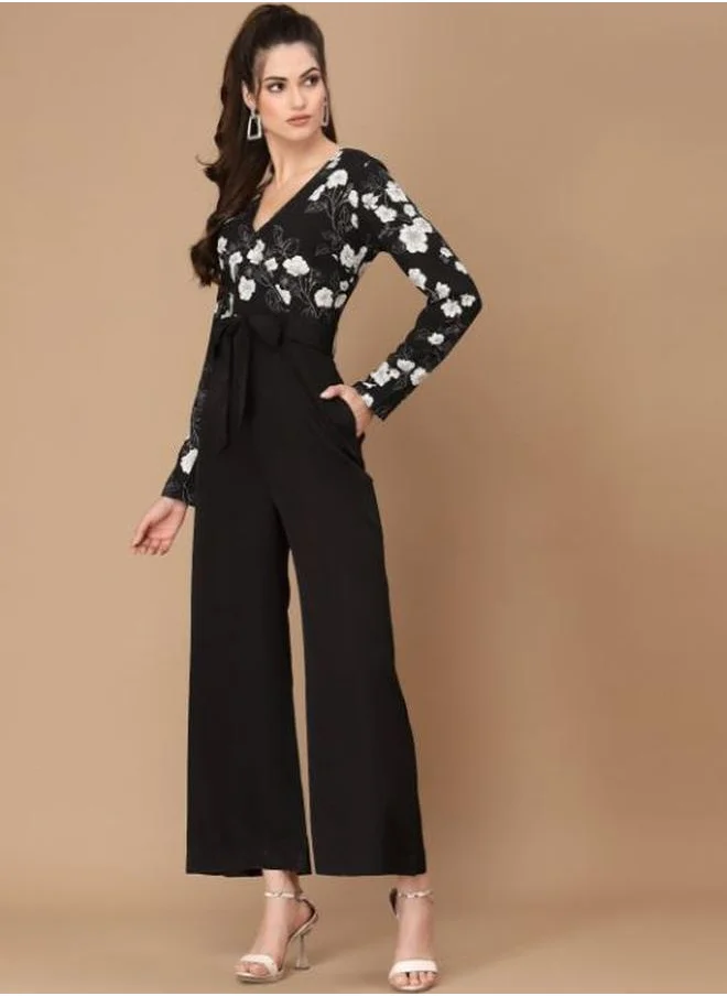 ستايلي Floral Print Wide Leg Jumpsuit with Tie-Belt by Styli