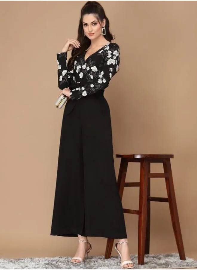 ستايلي Floral Print Wide Leg Jumpsuit with Tie-Belt by Styli