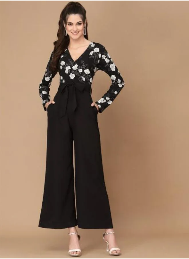 ستايلي Floral Print Wide Leg Jumpsuit with Tie-Belt by Styli