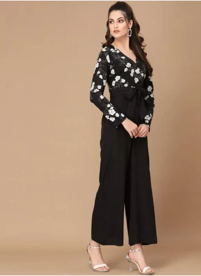 ستايلي Floral Print Wide Leg Jumpsuit with Tie-Belt by Styli
