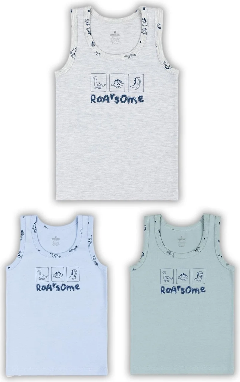 Baykar Boy's Cotton Crew Neck Printed Undershirt T-Shirt 3-Pack 2414 Color