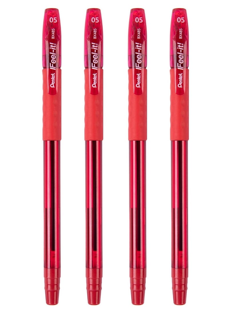 Pentel 4-Piece Ifeel-It Ballpoint Pen 0.5mm Tip Red Ink - Image 1