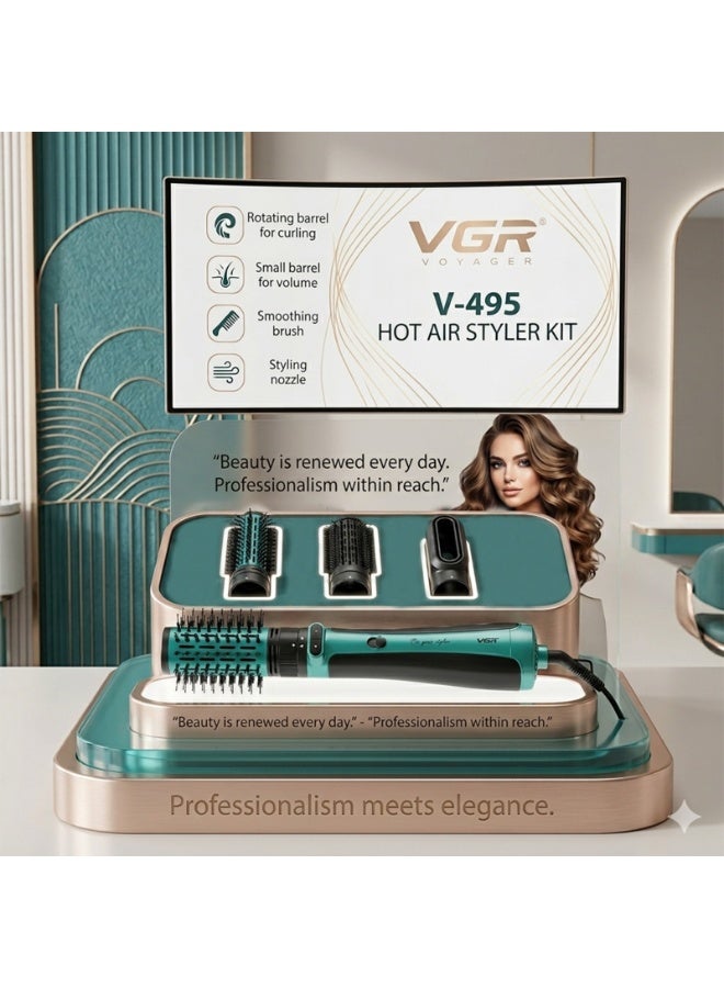 VGR 4-in-1 Rotating Hot Air Styler 1200W  V-495 – Professional Hair Dryer Brush for Curling, Volumizing & Straightening Advanced Hair Styling Tool with Auto-Rotation, Interchangeable Attachments & Salon-Quality Results at Home Black and green - Image 2