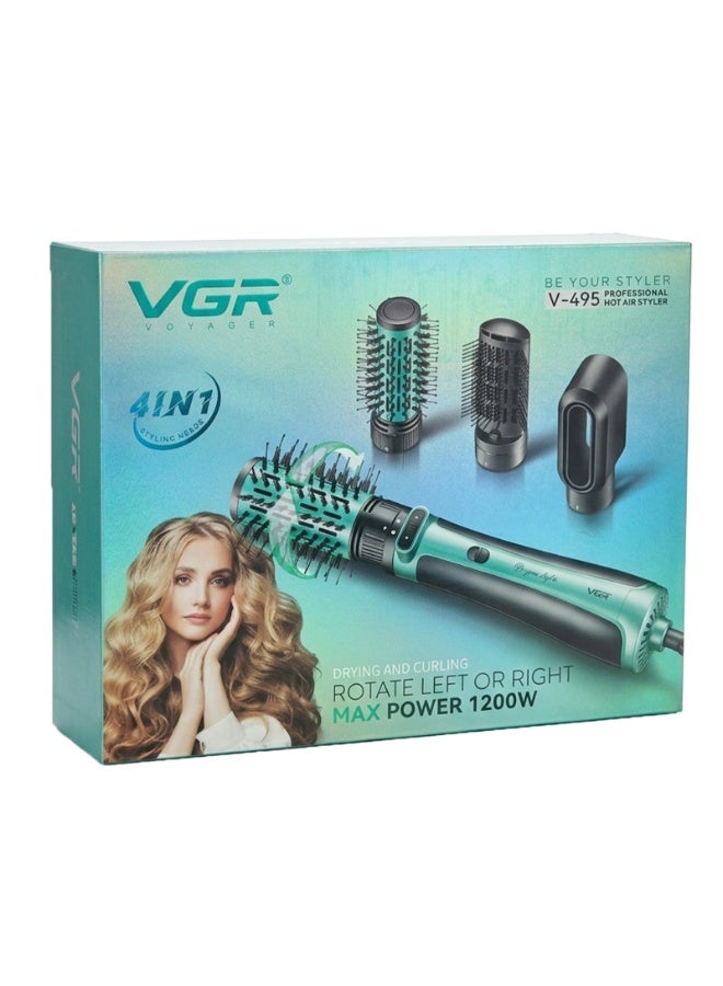 VGR 4-in-1 Rotating Hot Air Styler 1200W  V-495 – Professional Hair Dryer Brush for Curling, Volumizing & Straightening Advanced Hair Styling Tool with Auto-Rotation, Interchangeable Attachments & Salon-Quality Results at Home Black and green - Image 3