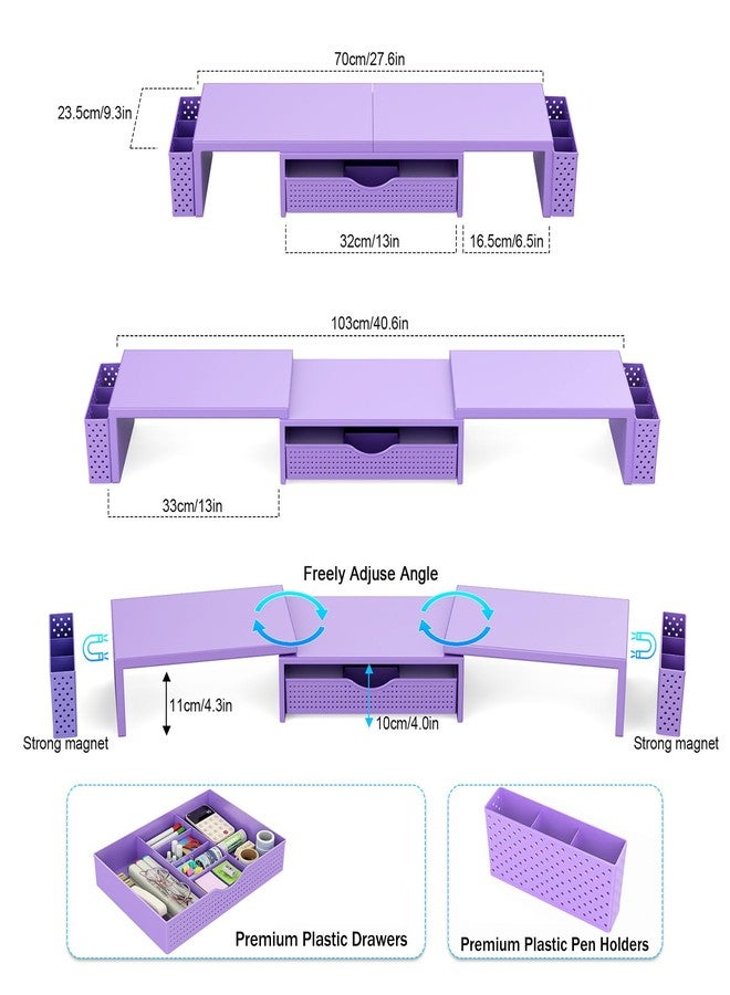 Spacrea Metal Desk Organizers and Accessories, Dual Monitor Stand Riser with Drawer and 2 Pen Holders, Desk Accessories & Workspace Desktop Organizers for Office Supplies (Purple) - Image 5