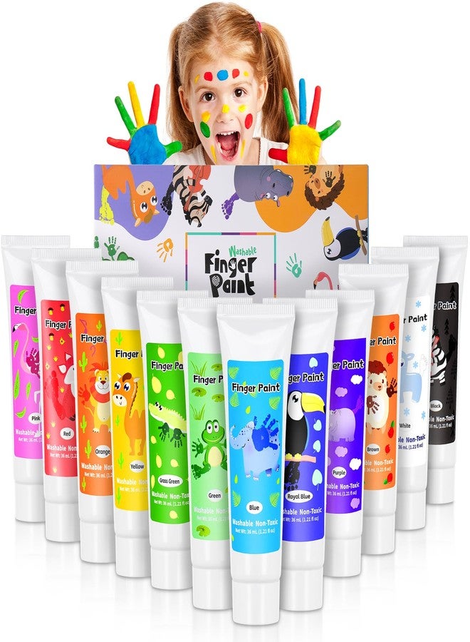 Sortnic Washable Finger Paint for Toddlers 1-3, Non Toxic Kids Finger Paint Set, 12 Vibrant Colors (1.22 fl oz), Baby Safe Toddler Art Supplies, Sensory Preschool Learning Easter Gift for Boys Girls - Image 1