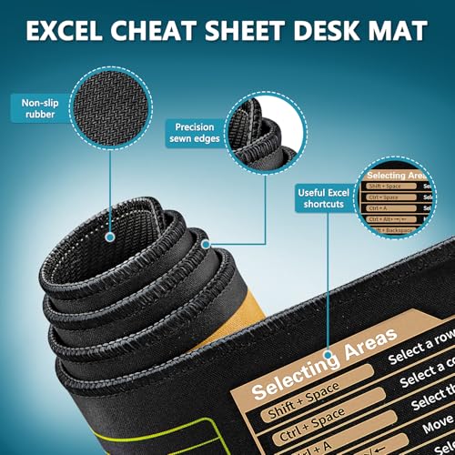 Yuhijoy Excel Cheat Sheet Desk Pad - Large Mouse Pad - Excel Cheat Sheet Desk Mat, Non-Slip Base Mousepad Suitable for Office, Computer Games, Desk Mat and More (1, 31.5" x 11.8") - Image 2