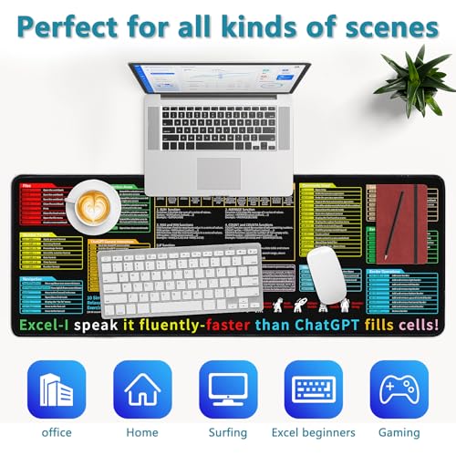 Yuhijoy Excel Cheat Sheet Desk Pad - Large Mouse Pad - Excel Cheat Sheet Desk Mat, Non-Slip Base Mousepad Suitable for Office, Computer Games, Desk Mat and More (1, 31.5" x 11.8") - Image 5