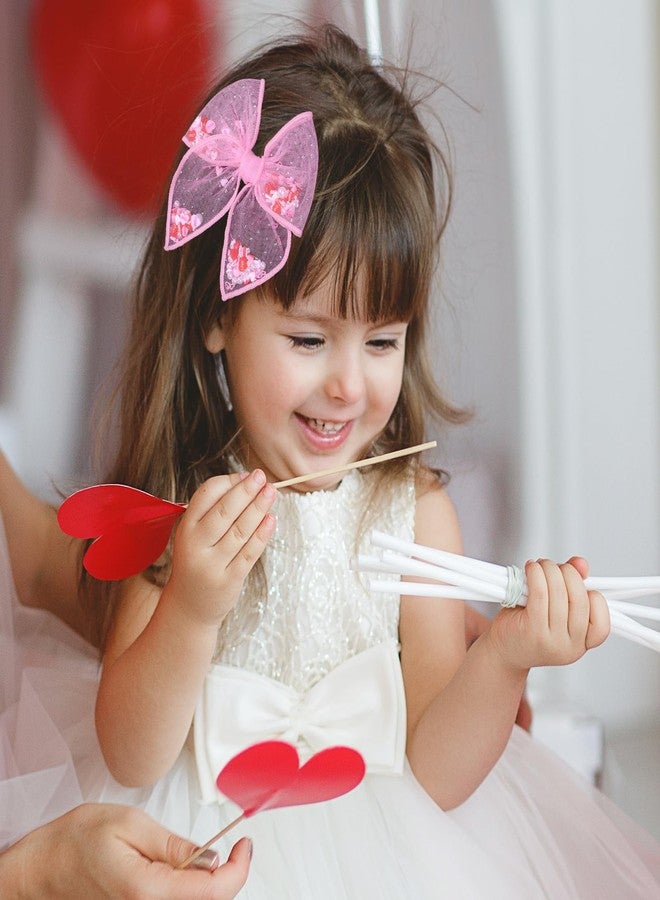 Miroksh Pink Valentines Fable Bow Hair Clips for Girls 2Pcs 4" Glitter Mesh Tulle Heart Shaker Bow Alligator Barrettes for Teen Toddler Kids Women Party Dress Outfits Decor Accessory Gift - Image 4