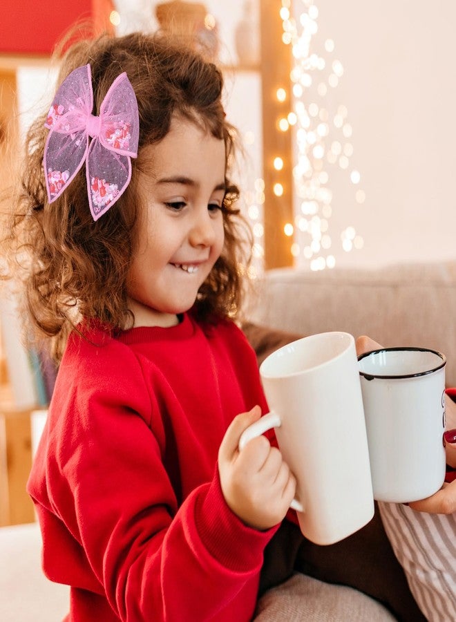 Miroksh Pink Valentines Fable Bow Hair Clips for Girls 2Pcs 4" Glitter Mesh Tulle Heart Shaker Bow Alligator Barrettes for Teen Toddler Kids Women Party Dress Outfits Decor Accessory Gift - Image 3