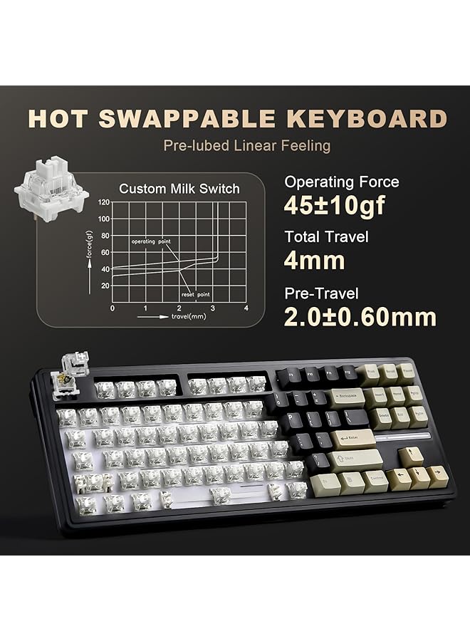 YUNZII Yz87 Gasket Mechanical Keyboard，Tkl Wireless Hot Swappable Gaming Keyboard With 4 Layer Padding Bt5.0/2.4G/Usb C Nkro Rgb Backlit Gaming Keyboard For Linux/Win/Mac(Black Milk Switch)  - Image 5