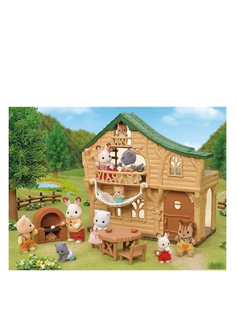 Sylvanian Families - Lakeside Lodge Playset - Cozy Playhouse Set by the Water with Dolls and Furniture - Image 1