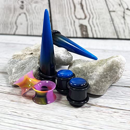 BodyJ4You 54PC Ear Stretching Kit 14G-12mm - Aftercare Jojoba Oil - Black Blue Acrylic Plugs Gauge Tapers Silicone Tunnels - Lightweight Expanders Men Women - Image 2