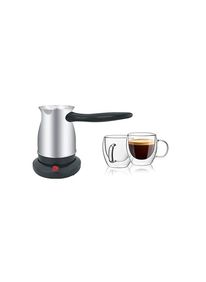 PROMASS efficiency Turkish Coffee Maker 600ml ML 5Cups with free Measuring Spoon & Coffee Machine Cleaning Brush & 2 Pcs Double Walled Glass Coffee Mugs with Handle.  - Image 2