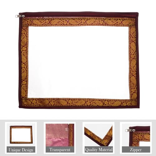 Kuber Industries PVC Saree Cover | Clothes Storage Bag | Single Packing Saree with Zip Closure | Wardrobe Organizer | Cloth Stoarge Organizer | 4 Side Lace Design | Pack of 6 | Maroon - Image 2