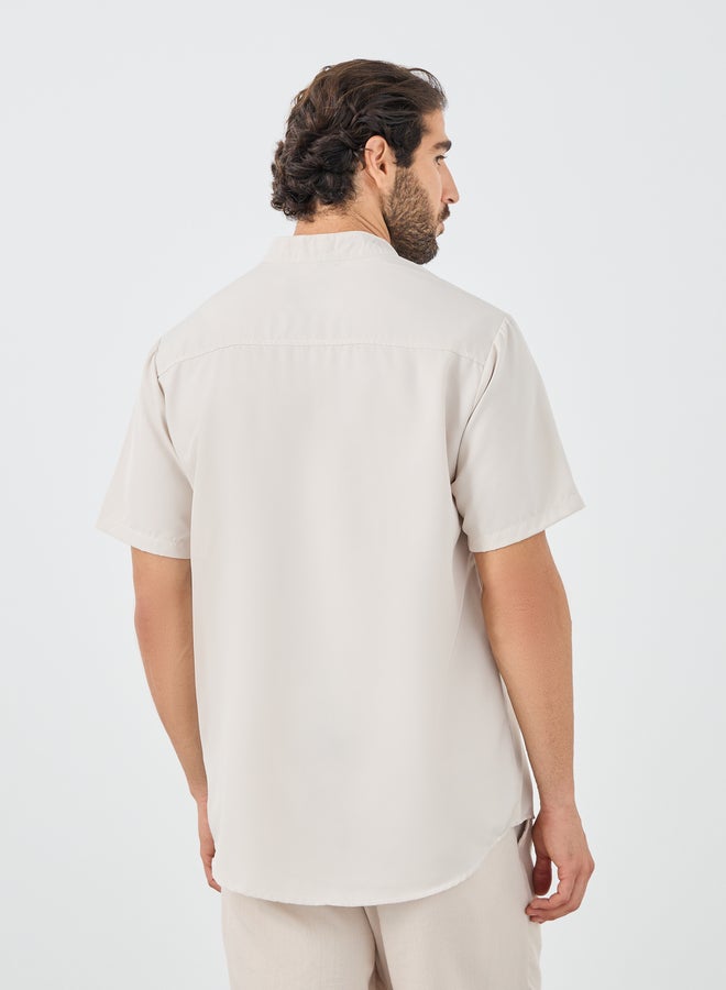 Styli Mandarin Collar Half Placket Short Sleeve Slim Fit Shirt - Image 4