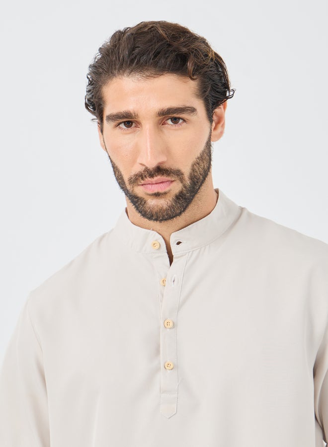 Styli Mandarin Collar Half Placket Short Sleeve Slim Fit Shirt - Image 3