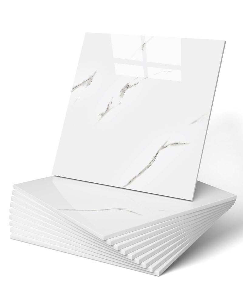 WADILE 10pcs Peel and Stick Shower Waterproof Marble Tiles Wall Panels, 11.8"x11.8" Self-Adhesive Backsplash, for Home Bathroom, Kitchen, Living Room White (Not Real Tile) - Image 1