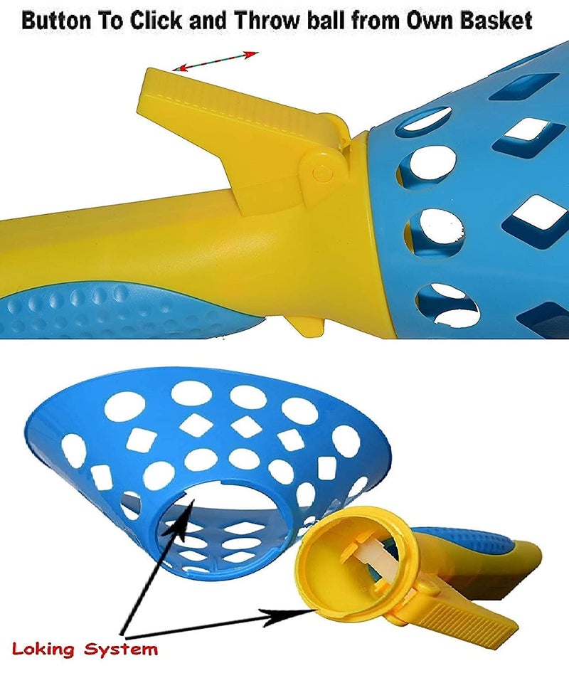 BELOXY Click and Catch Twin Ball Game Indoor Outdoor Toy Set, Pop & Catch Ball Play Fun Boys & Girls Big 24 Cm / 14 Cm (3 Balls,2 Lightweight Handheld,2 Baskets) (Color May Vary) (New Shoot Ball) - Image 4
