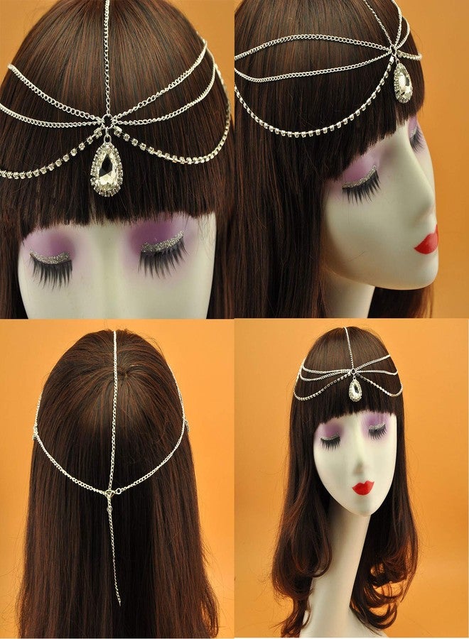 WLBON Gold Head Chain Pearl Sequins Rhinestone Headband Crystal Bohemian Hair Bands Halloween Hair Hoop Women Boho Hippie Hairband Party Decoration Cosplay Costume Handmade Headpiece Hair Jewelry 2 Pack - Image 5