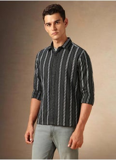 Dennis Lingo Black Cotton Poly Regular Fit Striped Woven Spread Collar Full Sleeves Button Down Shirt for men - Make every day iconic  - Image 2