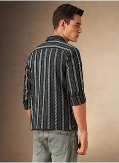 Dennis Lingo Black Cotton Poly Regular Fit Striped Woven Spread Collar Full Sleeves Button Down Shirt for men - Make every day iconic  - Image 3