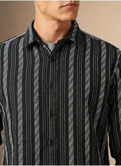 Dennis Lingo Black Cotton Poly Regular Fit Striped Woven Spread Collar Full Sleeves Button Down Shirt for men - Make every day iconic  - Image 5