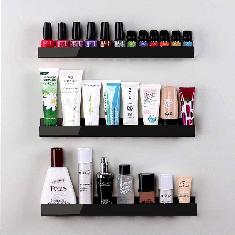 RORKIM 8 حزمة من أرفف الأكريليك الأسود مقاس 15 بوصة، رف كتب عائم أسود للأطفال لغرفة الأطفال، حامل طلاء أظافر حديث، نظارات شمسية، زيت عطري، إطار عرض صور، رف تخزين ألعاب حائطي - Image 5