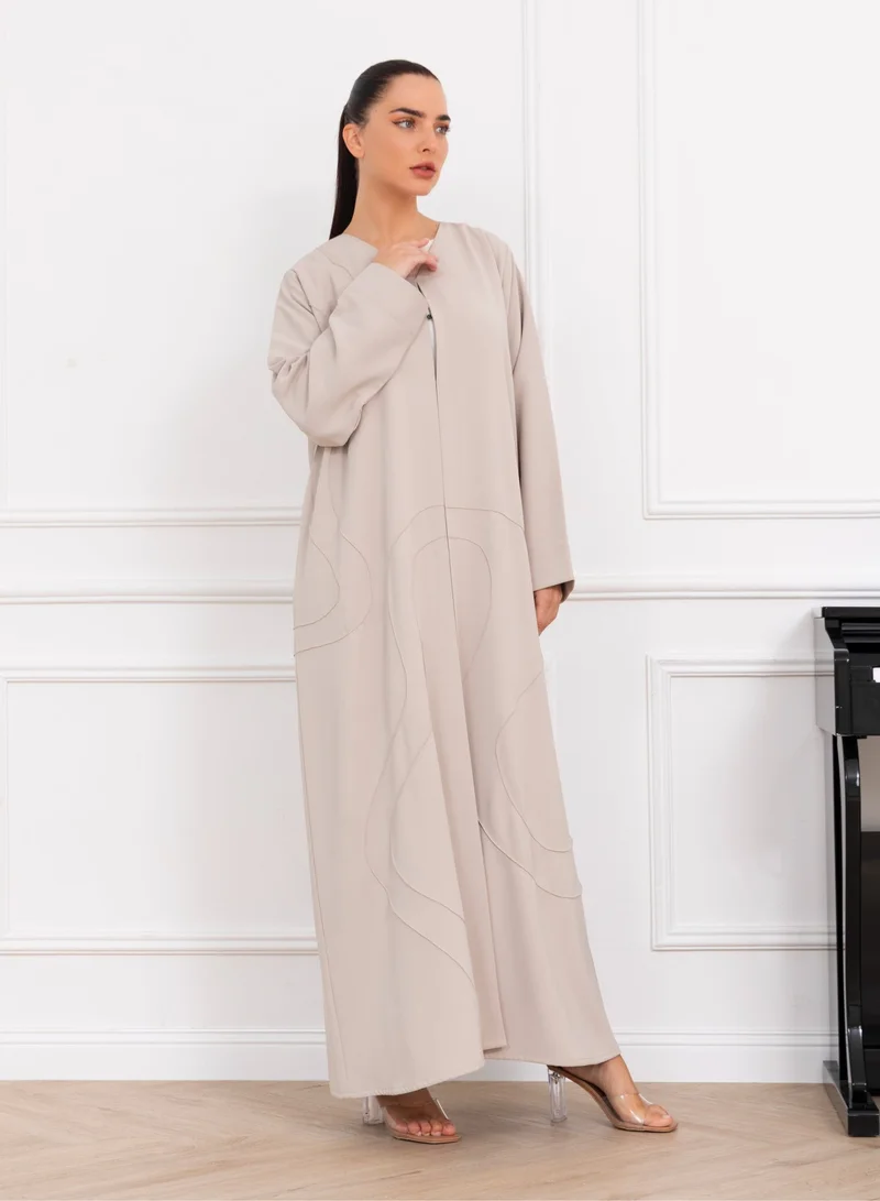 Nikias  Light Beige Pleated Abaya Front And Back for Women | Best Price UAE