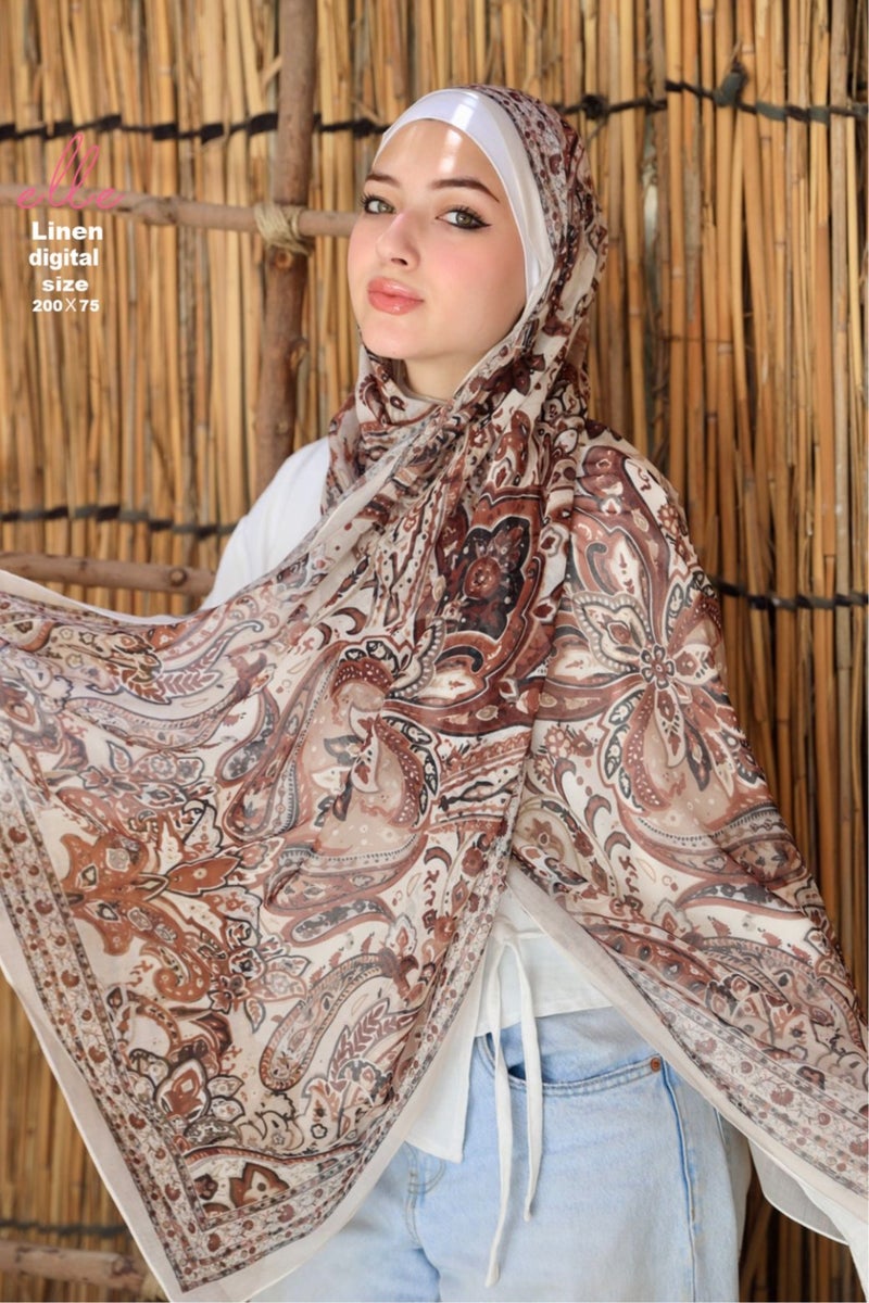 Luxury Linen Islamic Hijab Scarf for Women– Elegant Design for Daily Wear & Special Occasions – Size 200 × 75 cm